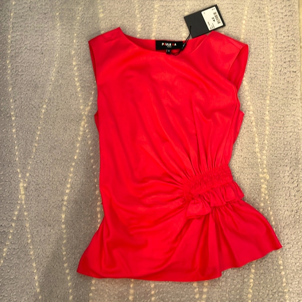 Gorgeous Paule Kae Peplum Top in Vibrant Geranium!  Size 42, New With Tags.